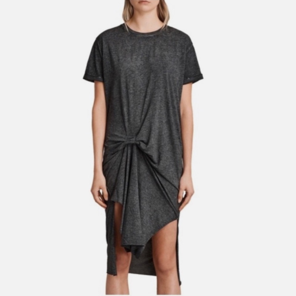 Allsaints Rivi T-shirt Asymmetrical edgy rocker moto gray Dress XS